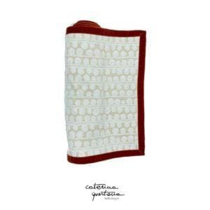 Striscia Decorativa in Lino disegno Bouclé color écru con bordo in velluto ruggine