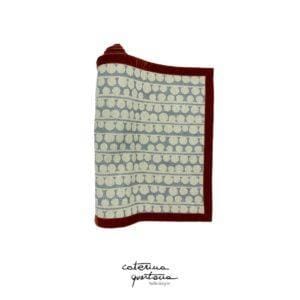 Striscia Decorativa in Lino disegno Bouclè color grigio con bordo in velluto ruggine