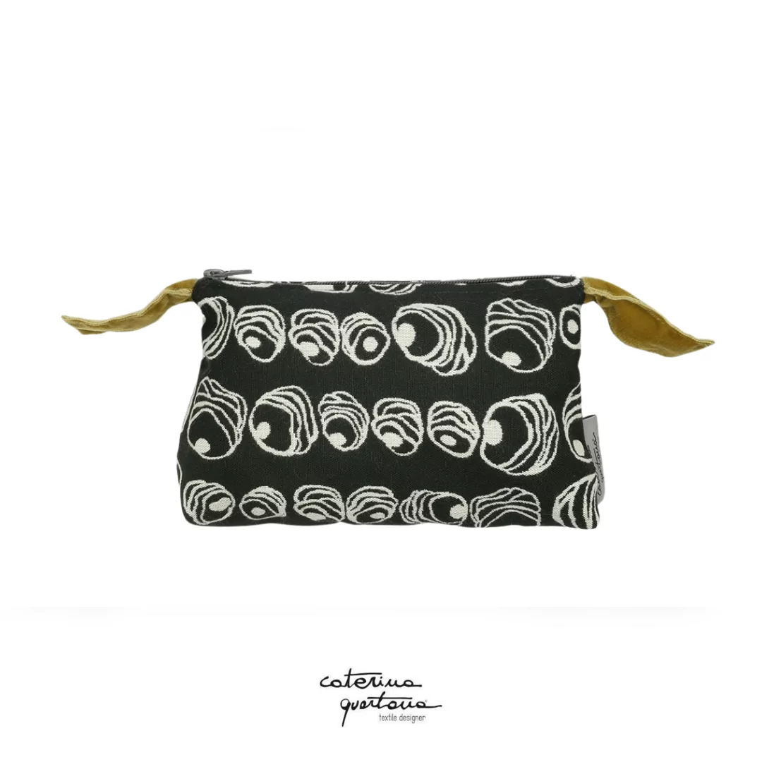 Pochette in tessuto jacquard colore nero bianco e velluto color oro