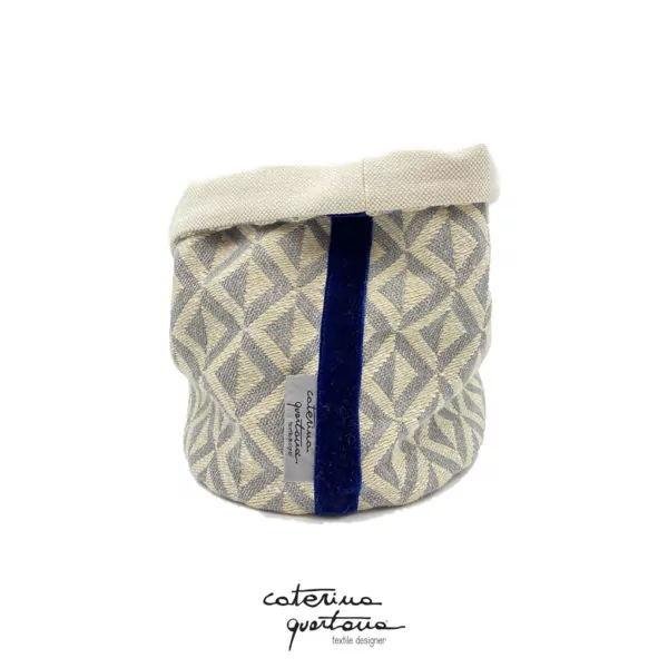 Basket in Gray Linen and Blue Velvet