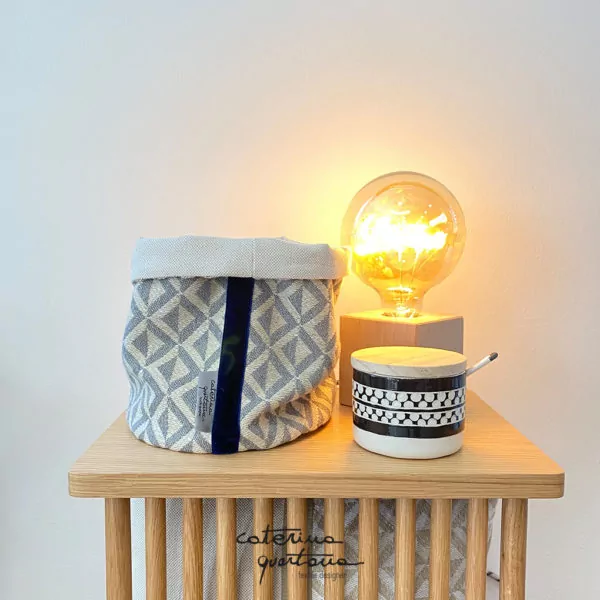 Basket in Gray Linen and Blue Velvet - Image 3