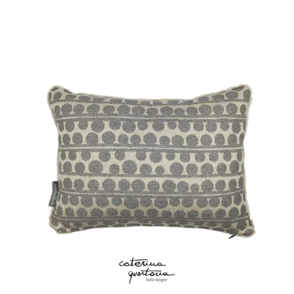 Gray linen cushion with Bouclé design, mustard velvet and blue velvet ribbon - Image 3