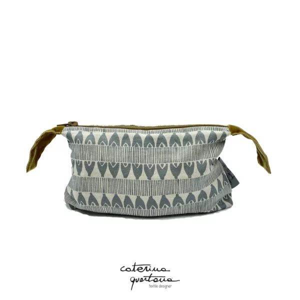Pochette in lino con disegno Frisée grigio e velluto color oro
