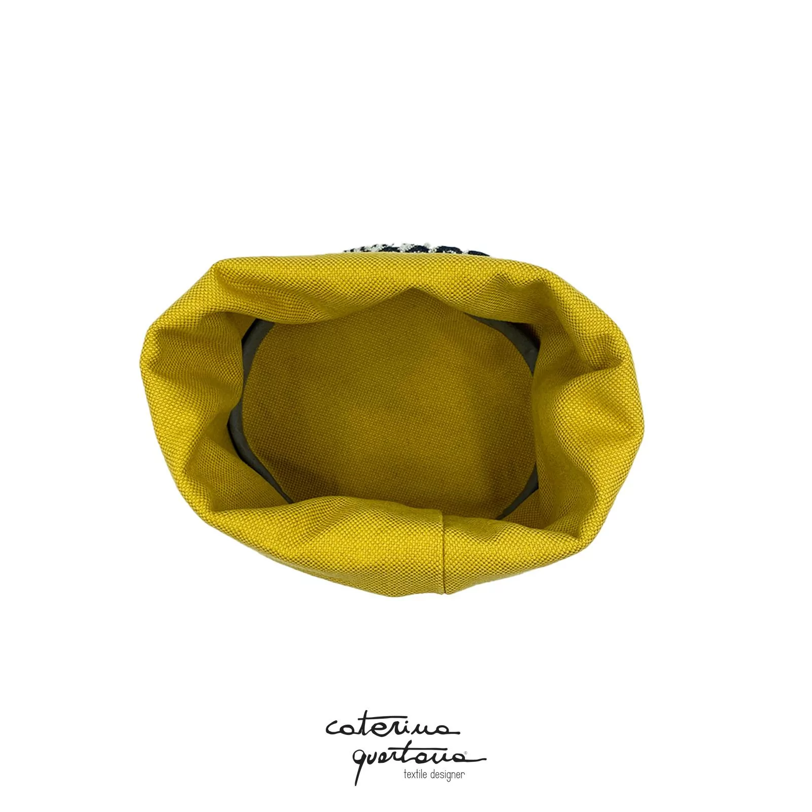 Cestino in Lino disegno Frisée colore grigio e giallo limone, velluto colore ambra - immagine 3