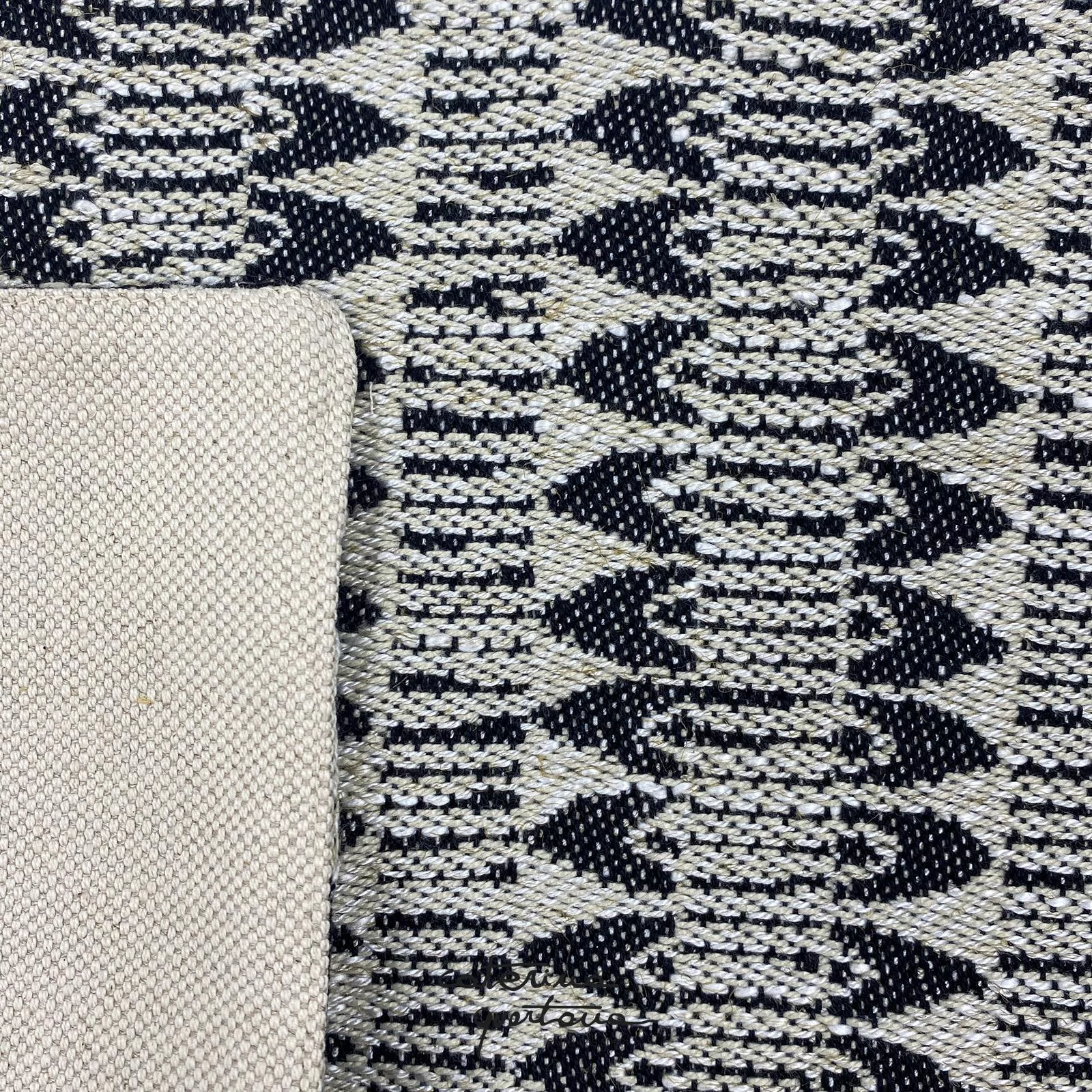 Tovaglietta colazione in lino disegno Frisée colore nero e naturale - immagine 3