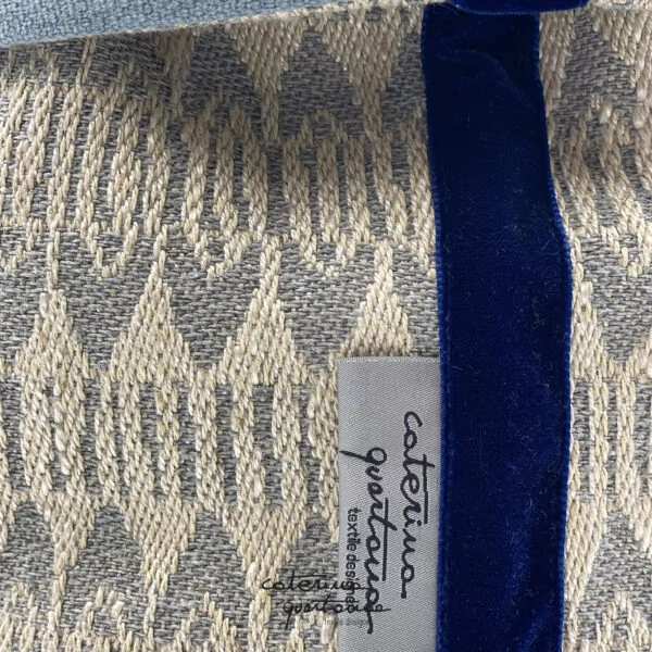 Cestino in Lino disegno Frisée colore grigio e carta da zucchero, velluto colore blu - immagine 2