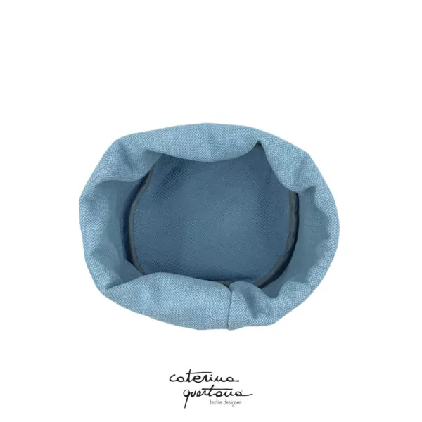 Cestino in Lino disegno Frisée colore grigio e carta da zucchero, velluto colore blu - immagine 3
