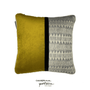 Ecru and gray Frisée design linen cushion combined with oil and black velvet