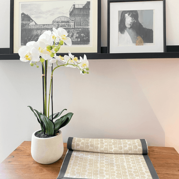 Decorative Strip in Linen Bouclè design in ecru, with border in gray canetè - Image 2