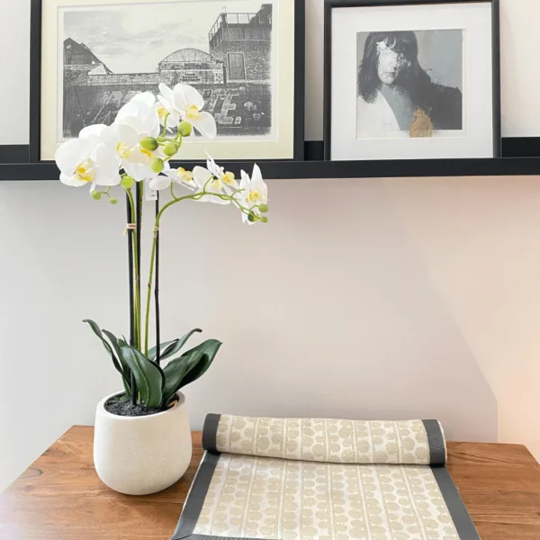 Decorative Strip in Linen Bouclè design in ecru, with border in gray canetè - Image 2
