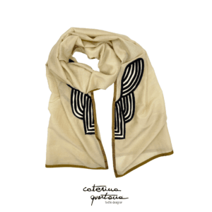 Ivory-colored Cotton Silk Stole Scarf edged in gold-colored canetè