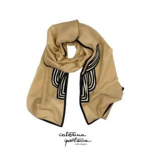 Silk Cotton Stole Scarf in blush color edged in black canetè