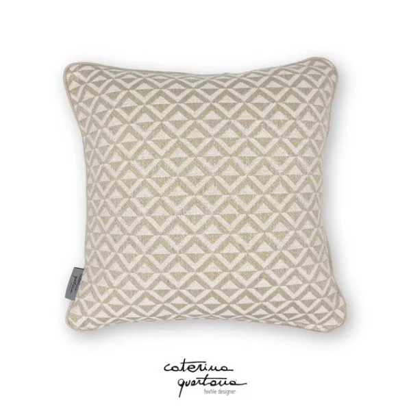 Cuscino in lino disegno Losanghe color écru, velluto color acquamarina e nastro in velluto colore verde lime - immagine 2