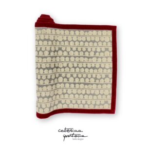 Striscia Decorativa in Lino disegno Bouclé color grigio con bordo in velluto color bordeaux