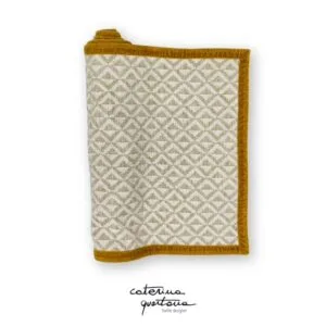 Striscia Decorativa in Lino disegno Losanghe color écru con bordo in velluto color ambra