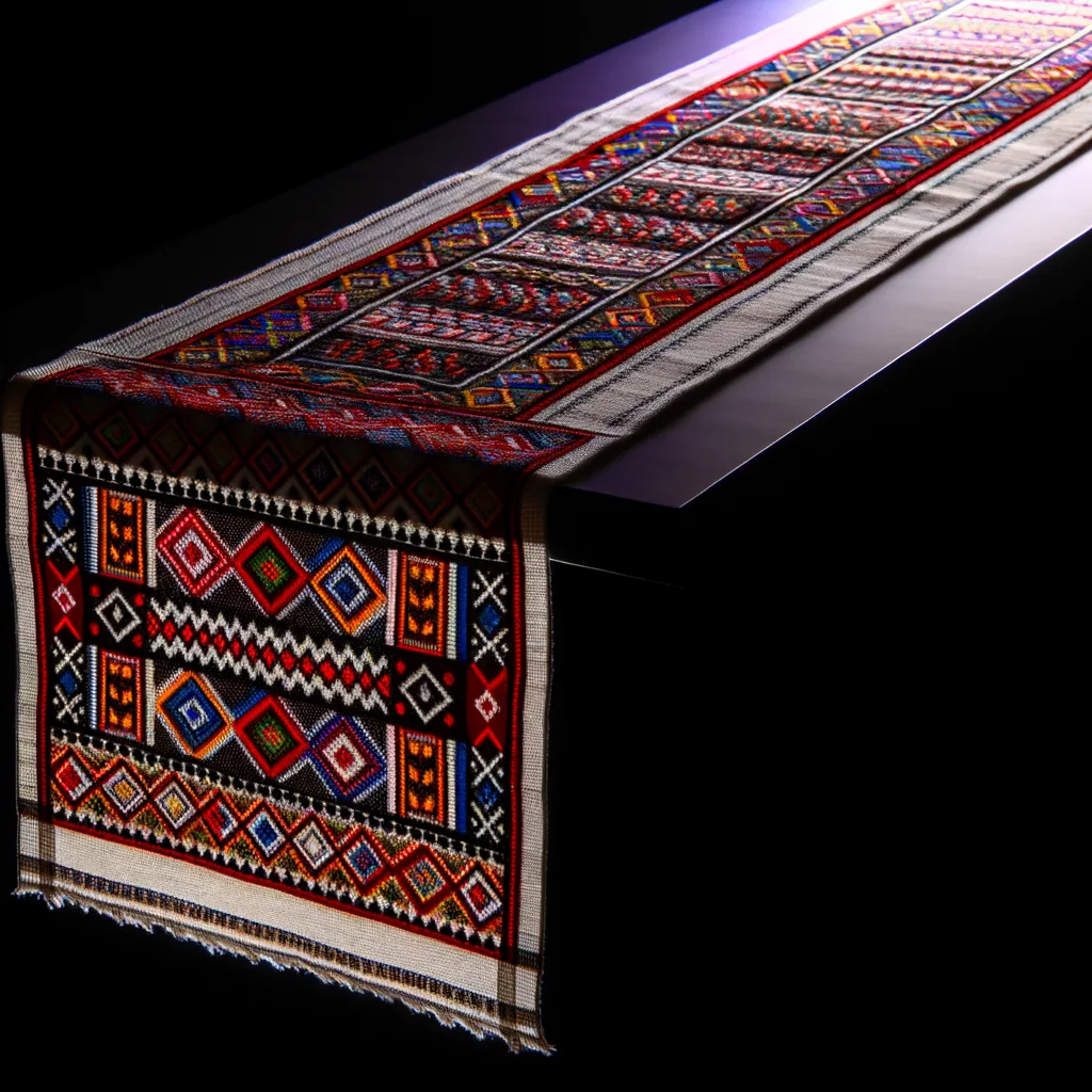 Runner con Motivi Geometrici Sardi: Ordine e Bellezza sulla Tavola - Esplora i pattern geometrici tipici della Sardegna applicati ai tessili da pranzo.